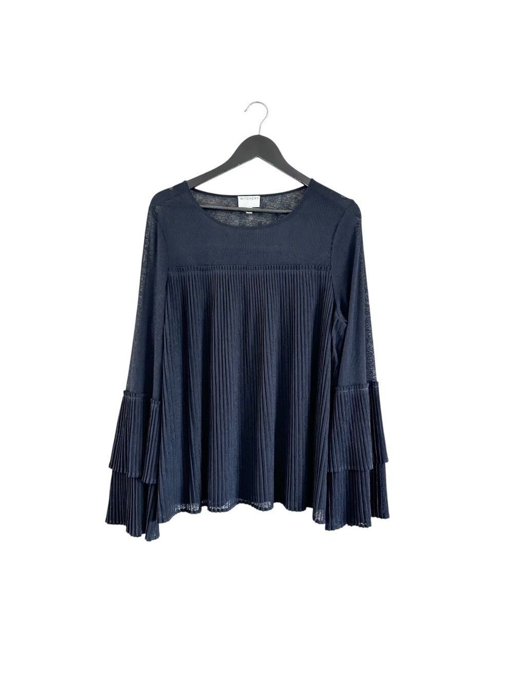 Witchery Pleated Long Sleeve Blouse Top Size XL Dark Navy